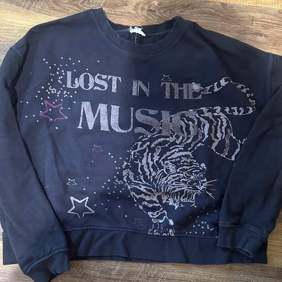Anthropologie Black Graphic Sweatshirt with Tiger Design - Picture 1 of 2